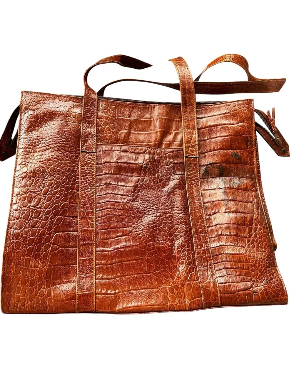 Talbots Beis The Large Work Tote in Cognac Croc Finish